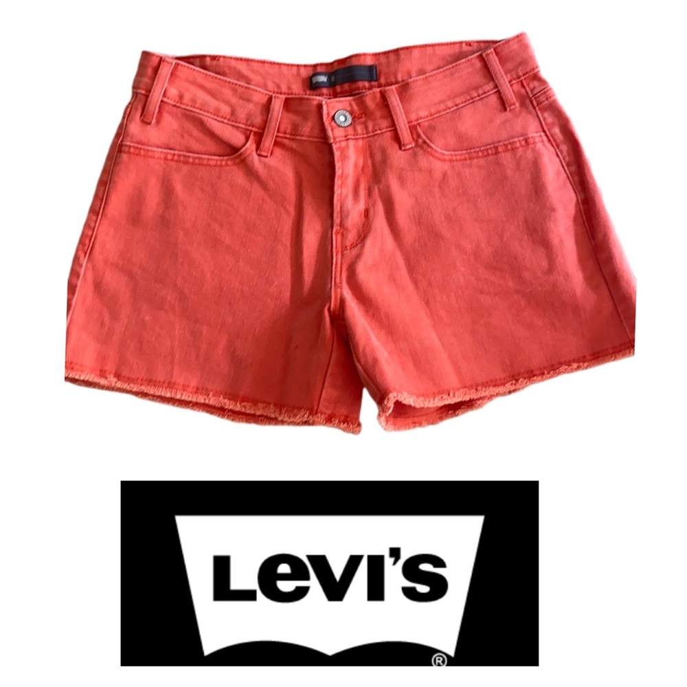 Levi’s Coral/Orange Raw Frayed Hem Jean Shorts  8